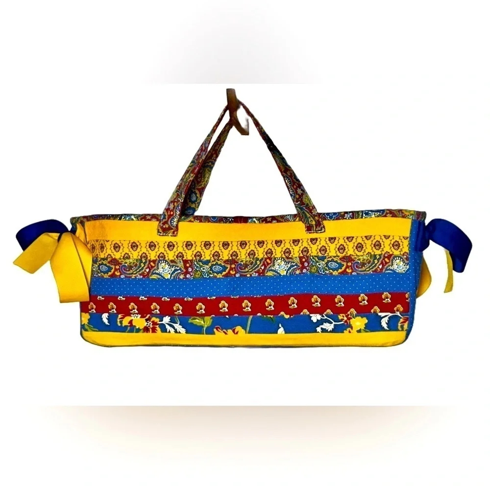 Vibrant & Colorful Art to Wear Beach Tote Bag with Fabric-Covered Button Closure